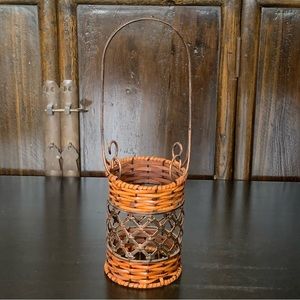 Vintage Wicker and Metal Wine Basket with Handle